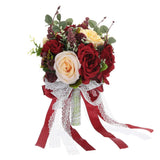 Artificial Bridal Bouquet Wedding Bouquets with Silk Ribbon Red Bouquet