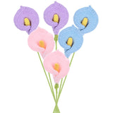 6-Pack Crochet Flowers,  Artificial Calla Lily Flowers[Purple, Pink, Blue] Lily