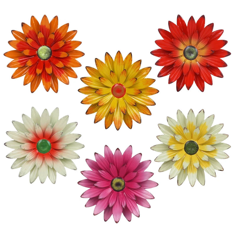 Metal Flower Wall Decor - 6 PCS 6" Colorful Flower Decor for Indoor Outdoor, ... Sunflower