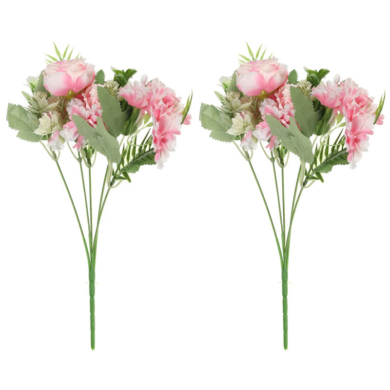 2Pcs 5 Branch Artificial Silk Peony Hydrangea Fake Flowers with Stem Rose Red Hydrangea