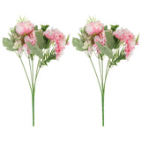 2Pcs 5 Branch Artificial Silk Peony Hydrangea Fake Flowers with Stem Rose Red Hydrangea