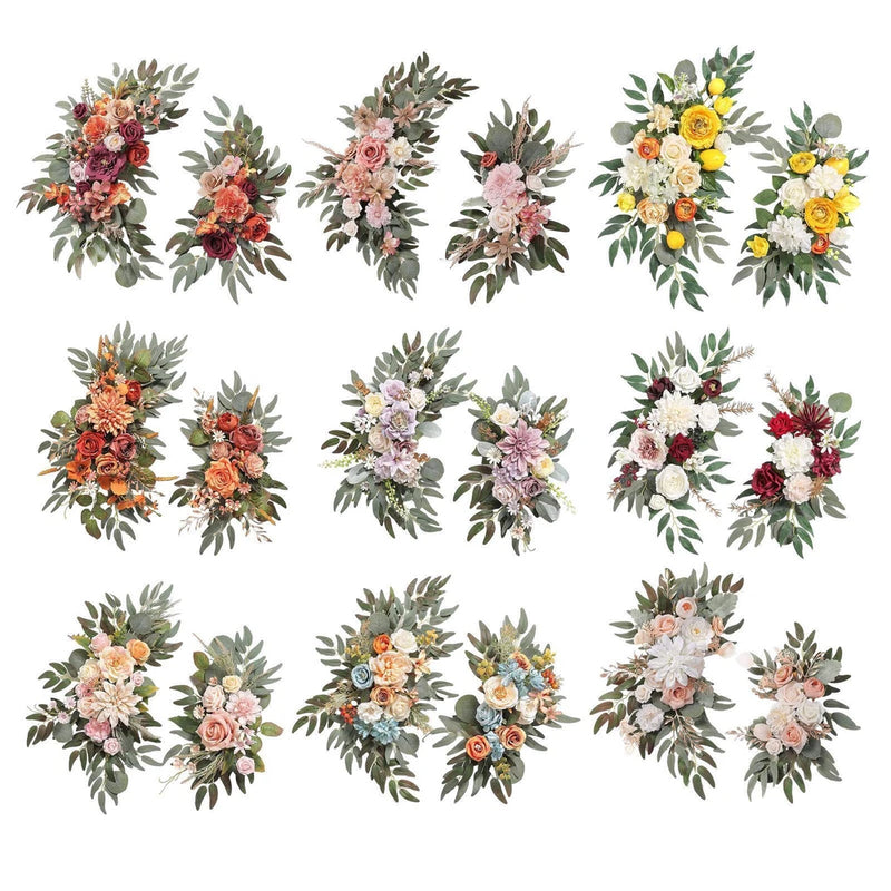 2x Silk Flowers Fake Peony Rustic Centerpiece Garland Green Leaves Handmade Peony