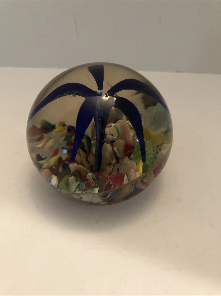 Vintage Paperweight Blue Lily Flower Multi Colored 2-3/4" Lily