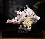 20.2 '' Chinese Dehua Color Porcelain Peach Tree Peony Flower Statue Sculpture Peony
