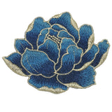 4.3" Peony Flower Embroidered Patch Appliques for Clothes, Dark Blue Peony