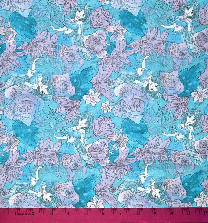 Princess Jasmine Fabric - HALF YARD - Quilting 100% Cotton Disney Aladdin Floral Flowering Plants