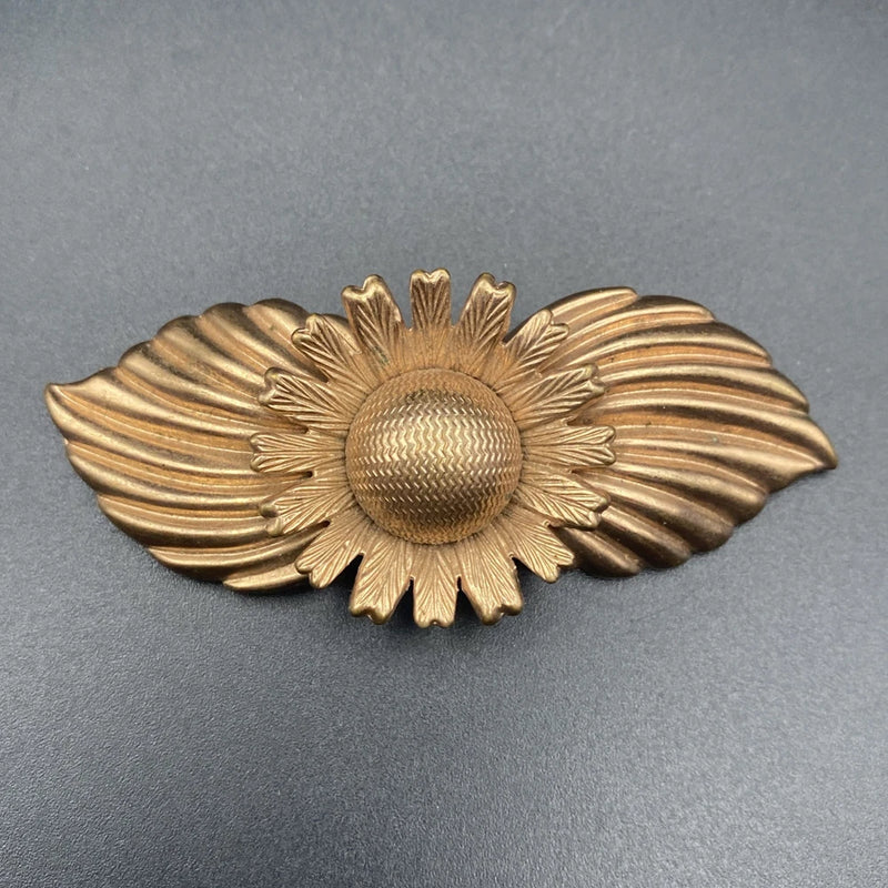 Vtg Copper Floral Brooch Lg Sunflower Leaf Statement Pin 2.75 x 1" Dimensional Sunflower