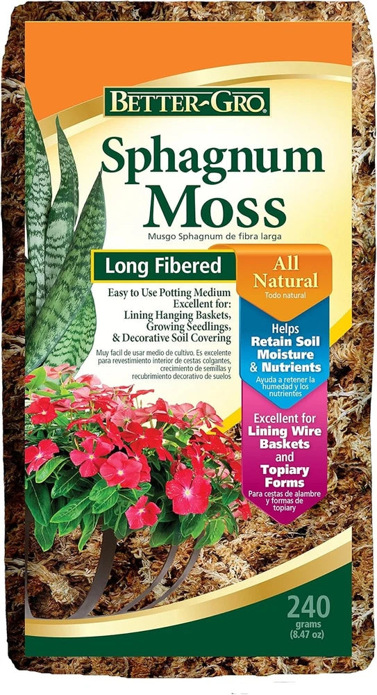 Better-Gro long-fiber sphagnum moss bag, 240 cu in, natural soil moisture