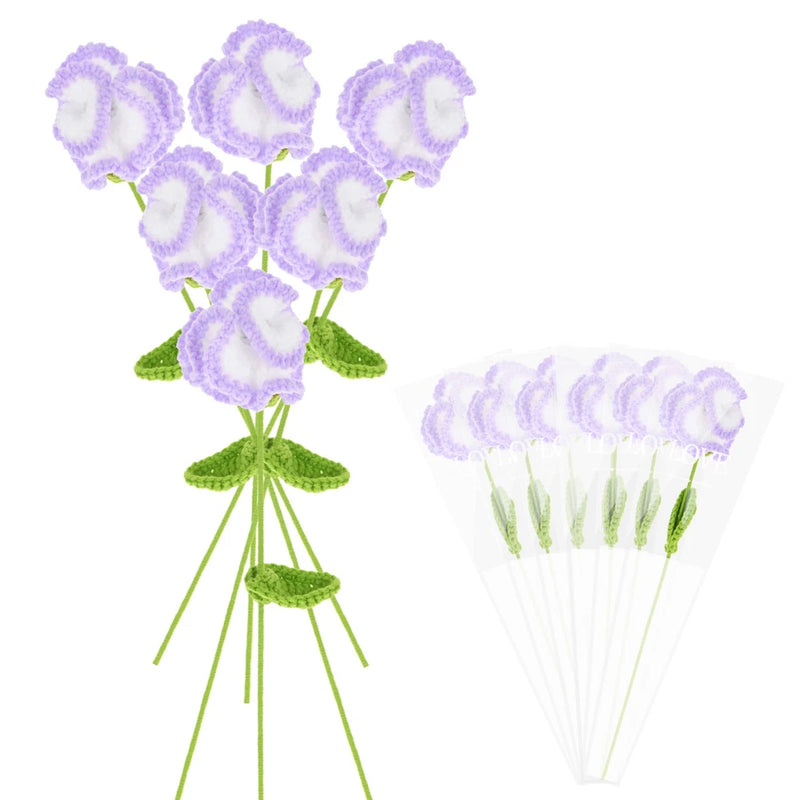 6-Pack Crochet Flowers, Knitted Artificial Wool Carnation [Gradient Purple] Carnation