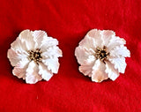 Vintage CROWN TRIFARI White Enamel Flower Carnation Clip-On Earrings, 2