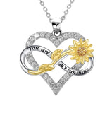 Two Tone CZ Infinity Heart Sunflower Pendant You Are My Sunshine Necklace Sunflower
