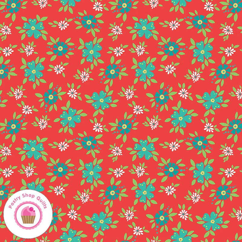 Riley Blake SHADES OF SUMMER C9781R Red Floral HEATHER PETERSON Quilt Fabric Flowering Plants