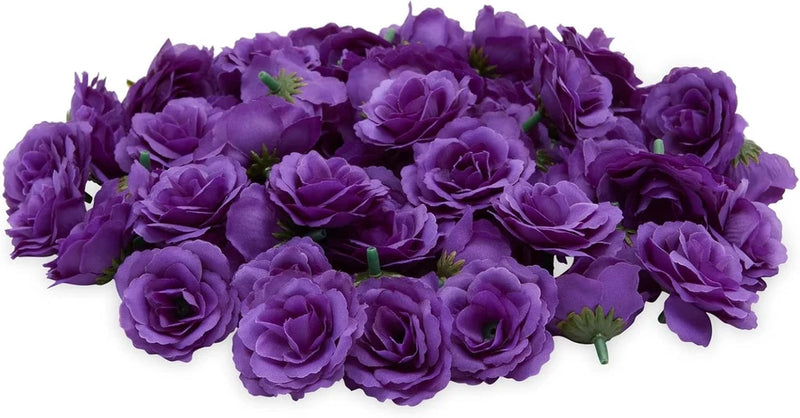 Purple artificial rose heads, stemless faux silk flower bunch