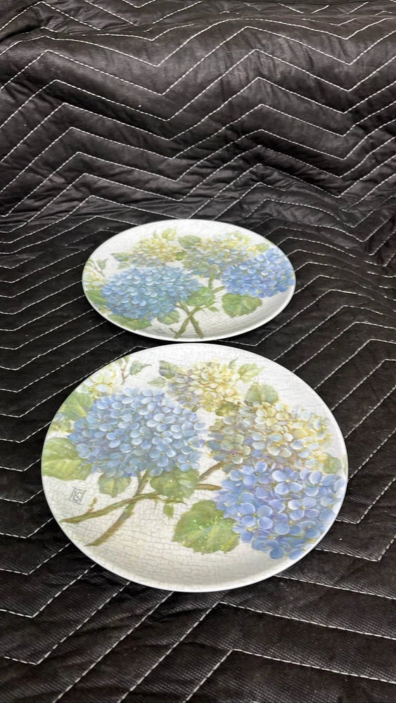 Shabby Chic Blue Hydrangea 11" Melamine Plates Floral Cottage Hydrangea