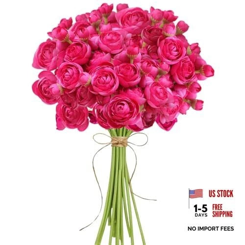 Ranunculus Artificial Flower, 18Pcs Hot Pink Faux Silk Hot Pink Ranunculus Ranunculus