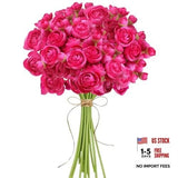Ranunculus Artificial Flower, 18Pcs Hot Pink Faux Silk Hot Pink Ranunculus Ranunculus