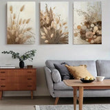 3pcs Natural Pampas Grass Landscape Painting Metal Print Ready to Hang Art Pampas Grass