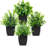 4 Pack Mini Artificial Greenery Potted Plants - Black Bathroom Decor, Halloween Green Plant