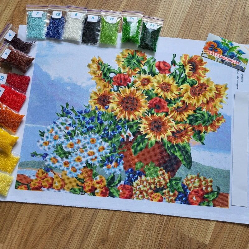 Bead Embroidery Kit Sunflowers & Daisies Beadwork Beading Beaded Stitching DIY Sunflower
