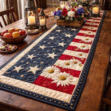 USA 250th Anniversary Quilt Table Runner, Patriotic American Flag Daisy Decor Daisies