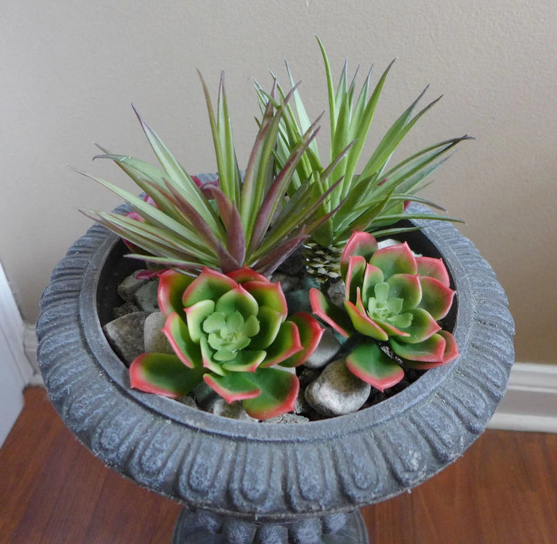 6 Plants (Agaves+ Snow Louts) Artificial Plastic Succulents Grass Green Plant