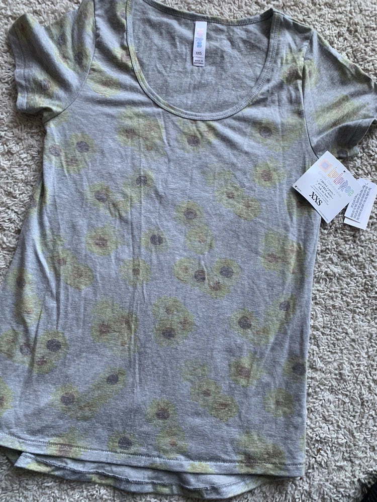 New Nwt Lularoe Classic Tee Xxs Gray Flower Sunflower Floral 2xs Sunflower