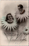 PC1465 Man Woman Humanized Sunflower Flower Floral Scene Postcard RPPC Sunflower