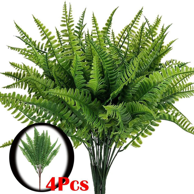 4X Artificial Fake Boston Fern Plants Bushes Artificial Ferns Outdoor Decor US Green Plant