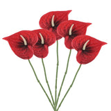 5Pcs 13" Artificial Anthurium Lily Flowers Floral Bouquet Decor, Dark Red Lily