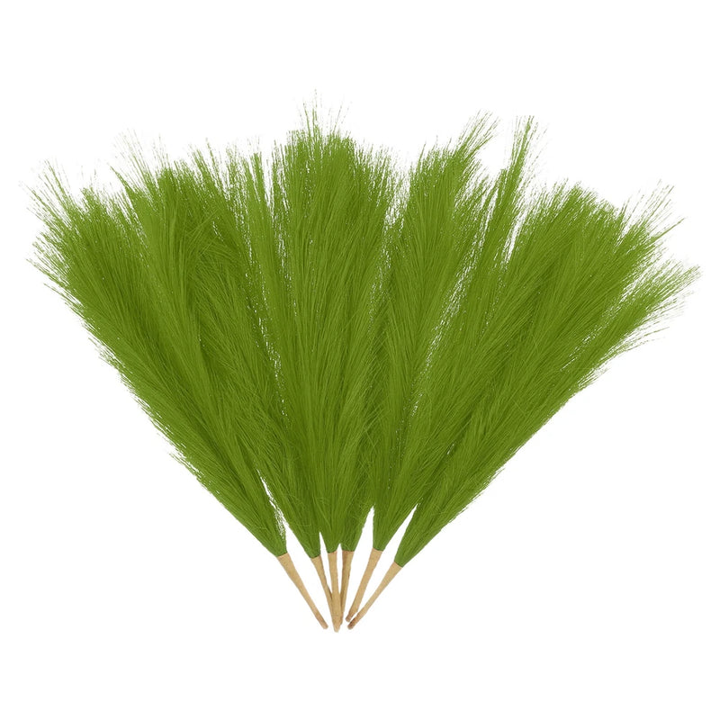 6 Pcs Faux Pampas Grass 42.5cm/16.5" Dried Pampas Grass 9 Branches, Grass Green Pampas Grass