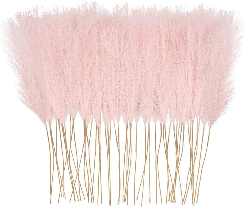 50Pcs Pink Faux Pampas Grass Decor, 21.6" Short Artificial Pompous Grass Floral Pampas Grass