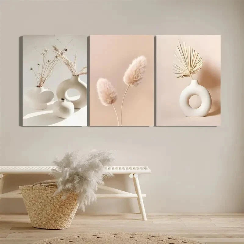 3pcs Minimalist Botanical Boho Pampas Grass Metal Print Ready to Hang Art Pampas Grass