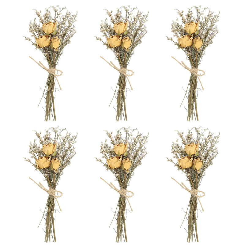 6 Pcs Mini Rose Dried Flower Bouquet Baby's Breath Boho DIY Gift Beige Dried Flower