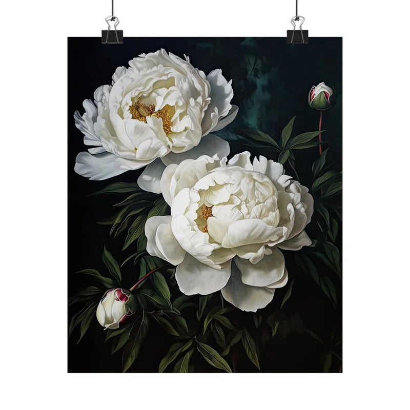 White Peony Flowers Poster, White Flower Art Print, Floral Artwork 21 Peony