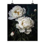 White Peony Flowers Poster, White Flower Art Print, Floral Artwork 21 Peony