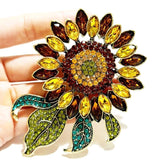 Gold Tone Vintage Brown Rhinestones Crystal Sunflower Flower Woman' Brooch Pin Sunflower