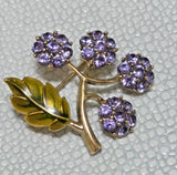 Vintage Monet Purple Hydrangea Rhinestone Flower Enamel Floral Garden Brooch Pin Hydrangea