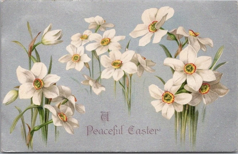 Vintage "A PEACEFUL EASTER" Embossed Postcard White Lily Flowers / 1909 Cancel Lily