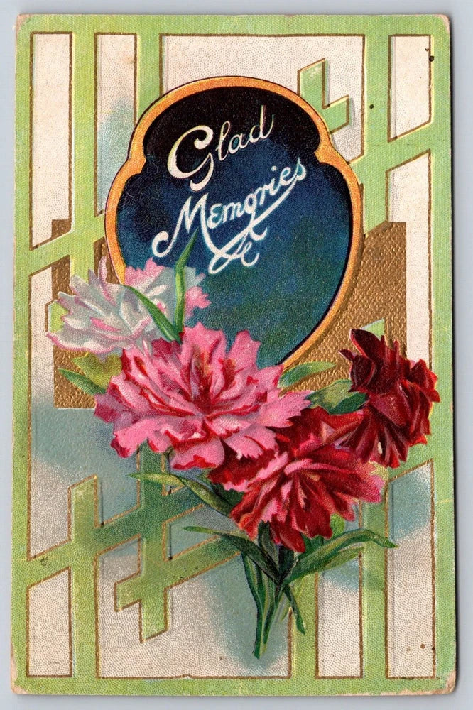 Postcard 1910 Glad Memories Embossed Carnations Carnation