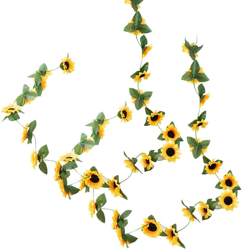 2 Pieces Artificial Sunflower Garlands Faux Silk Sunflowers Vines Yellow Flower Green Plant