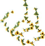 2 Pieces Artificial Sunflower Garlands Faux Silk Sunflowers Vines Yellow Flower Green Plant