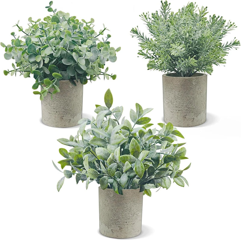 3 Pack Fake Plants Small Potted Eucalyptus Artificial Plants for Home Office Roo Green Plant
