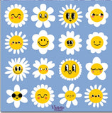 Violette Stickers Happy Blue Daisy Smile Face   Flowers Crafts Planner Supply Daisies