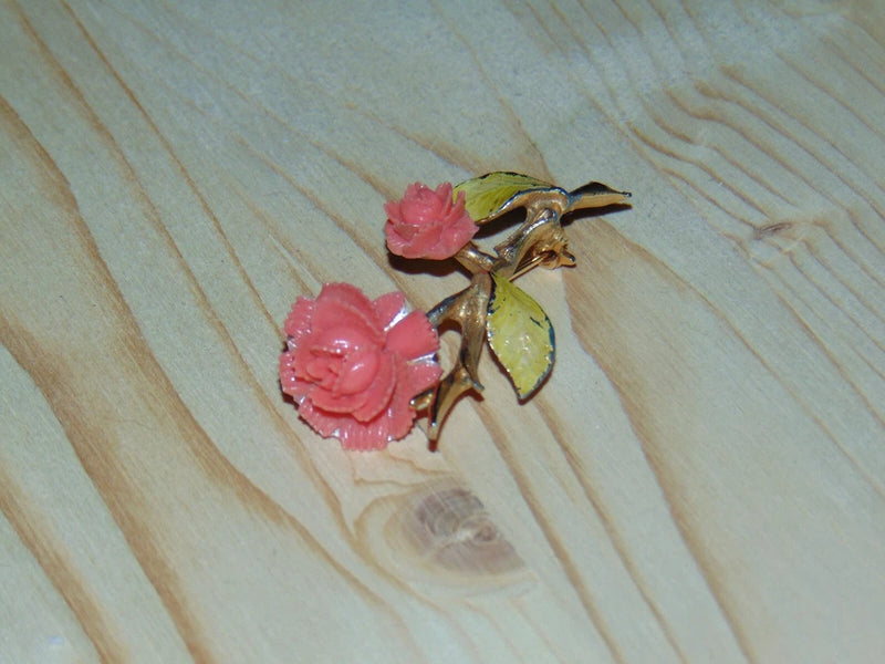 Vintage MCM Pink Celluloid Carnation Floral Flower Gold Brooch Pin Costume Carnation