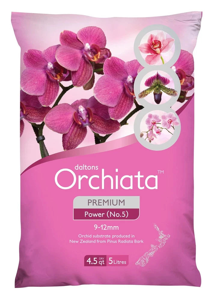 Orchiata premium orchid bark potting mix bag with purple orchid artwork