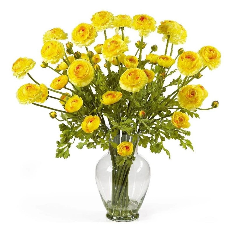 Nearly Natural Ranunculus Liquid Illusion Silk Flower Arrangement in Yellow Ranunculus