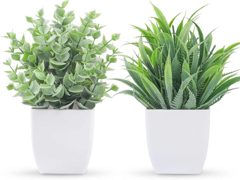 2 Pack Small Fake Plants Mini Artificial Potted Plants for Table Desk Home Laund Green Plant