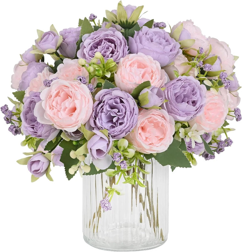 4Pk Peonies Artificial Flowers Pinkish-Purple Silk Peonies Flowers Fake Peonies Peony