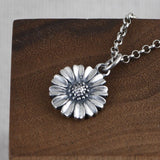 Vintage Sunflower Pendant, Fine S990 Silver, Daisy Flower Charm, Gift for Her Sunflower