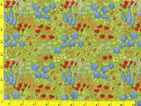 Blue Red Flowers with Daisies & Sunflowers on Green By The Yard CFLGRE02780 Sunflower